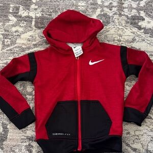 Nike Red and Black Kids' Hooded Therma-FIT Zip Sweatshirt